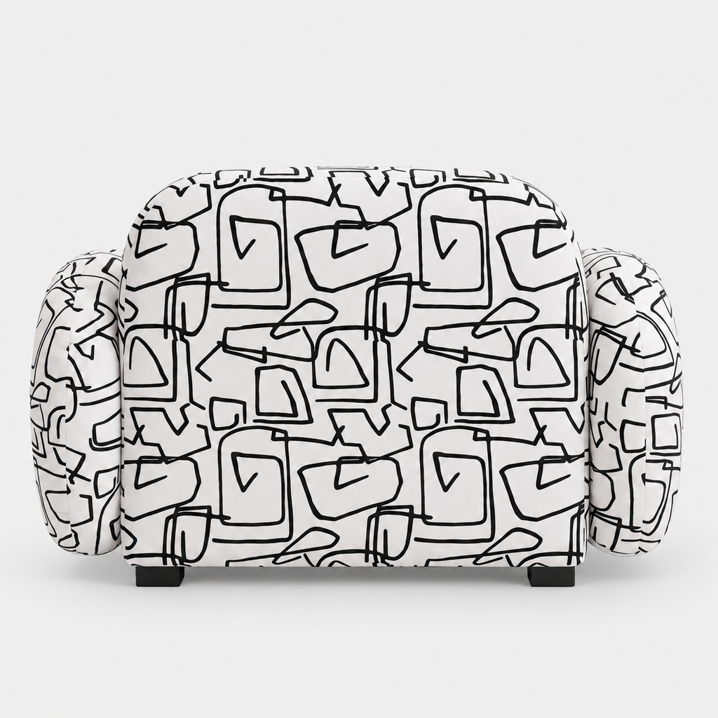 Royale Abstract Linear 1 Seater Premium Polyester Upholstered Sofa in White & Black