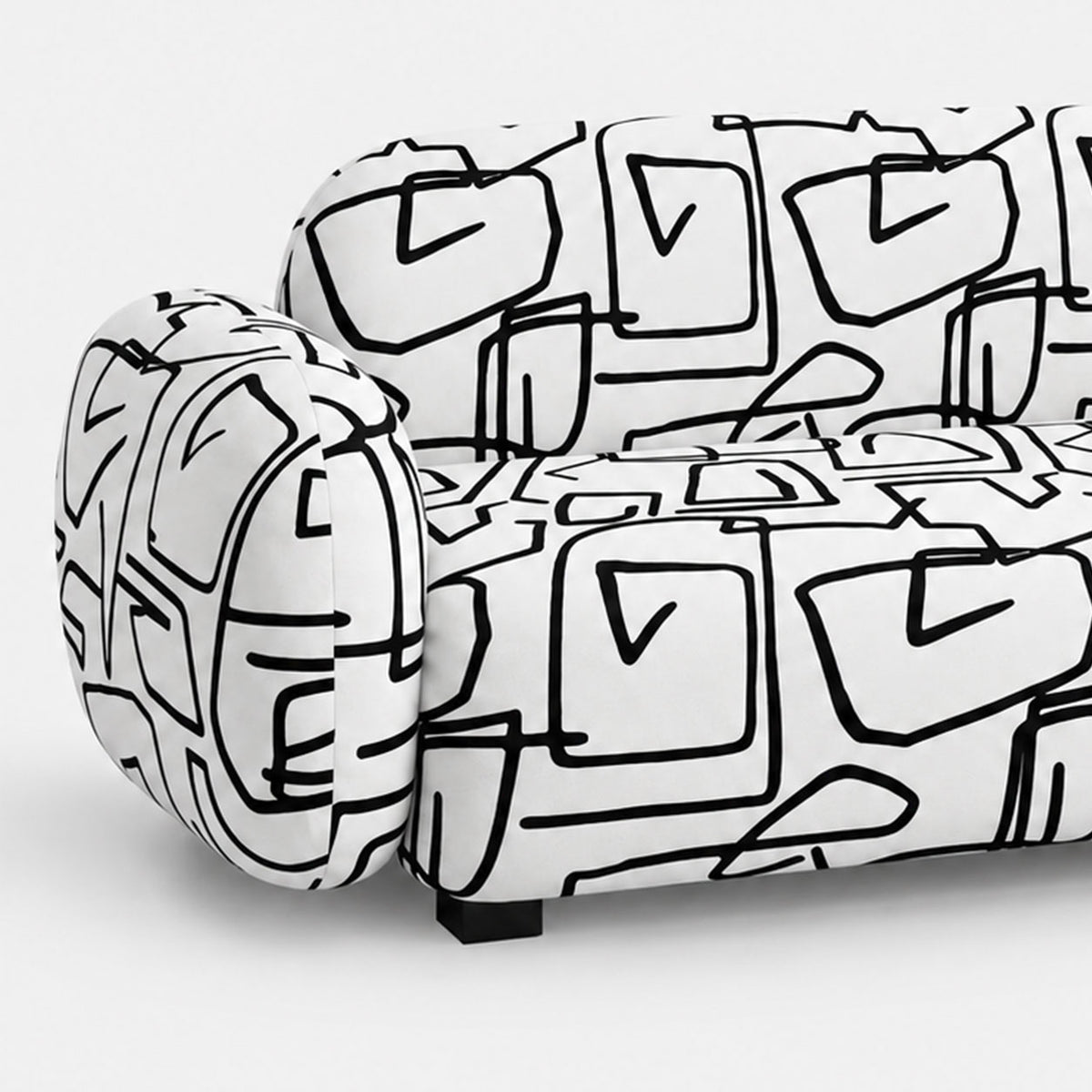 Royale Abstract Linear 2 Seater Premium Polyester Upholstered Sofa in White & Black