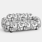 Royale Abstract Linear 2 Seater Premium Polyester Upholstered Sofa in White & Black