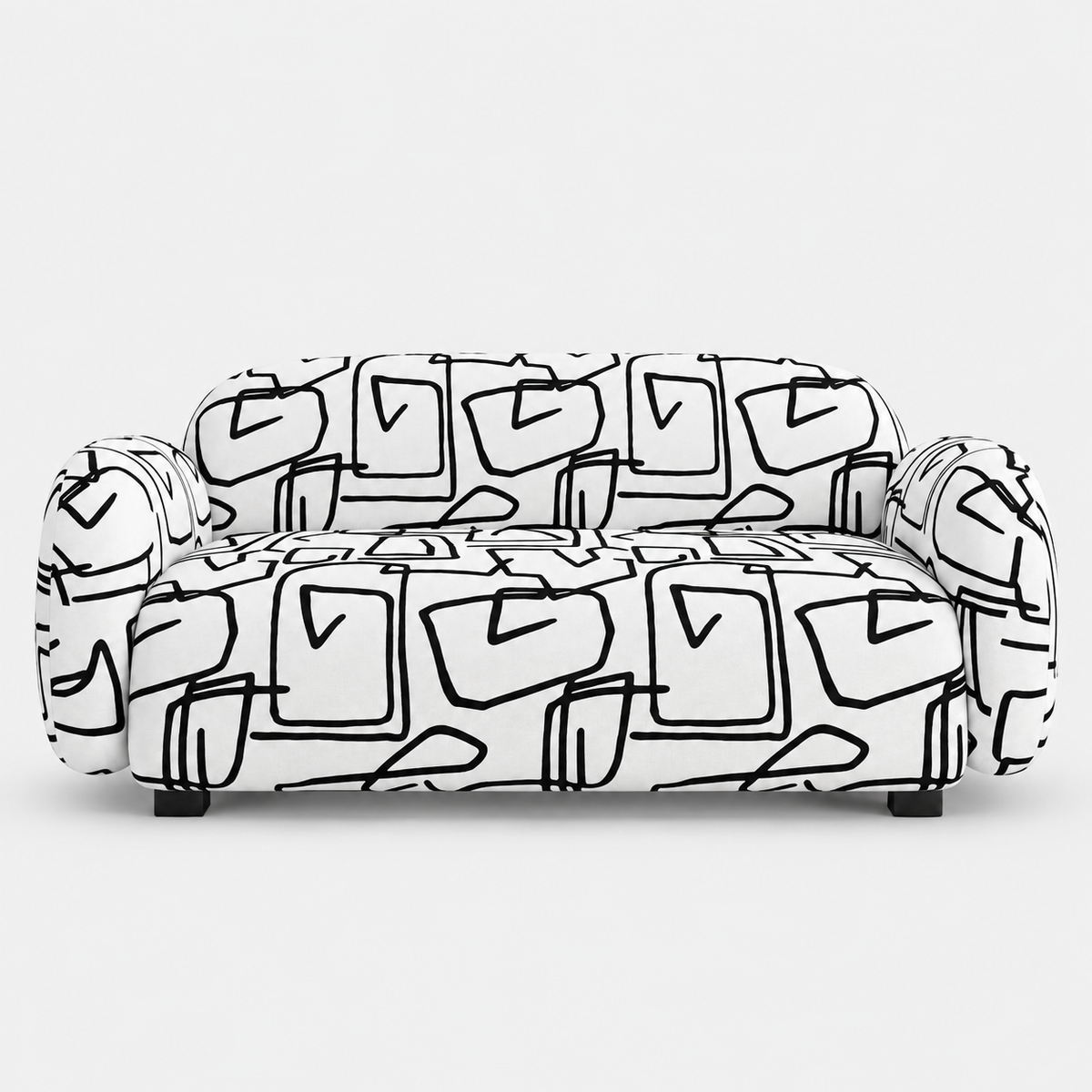 Royale Abstract Linear 2 Seater Premium Polyester Upholstered Sofa in White & Black