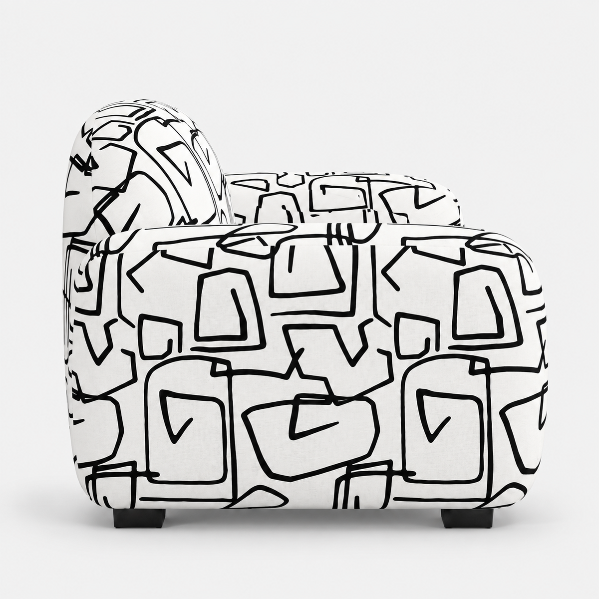 Royale Abstract Linear 2 Seater Premium Polyester Upholstered Sofa in White & Black