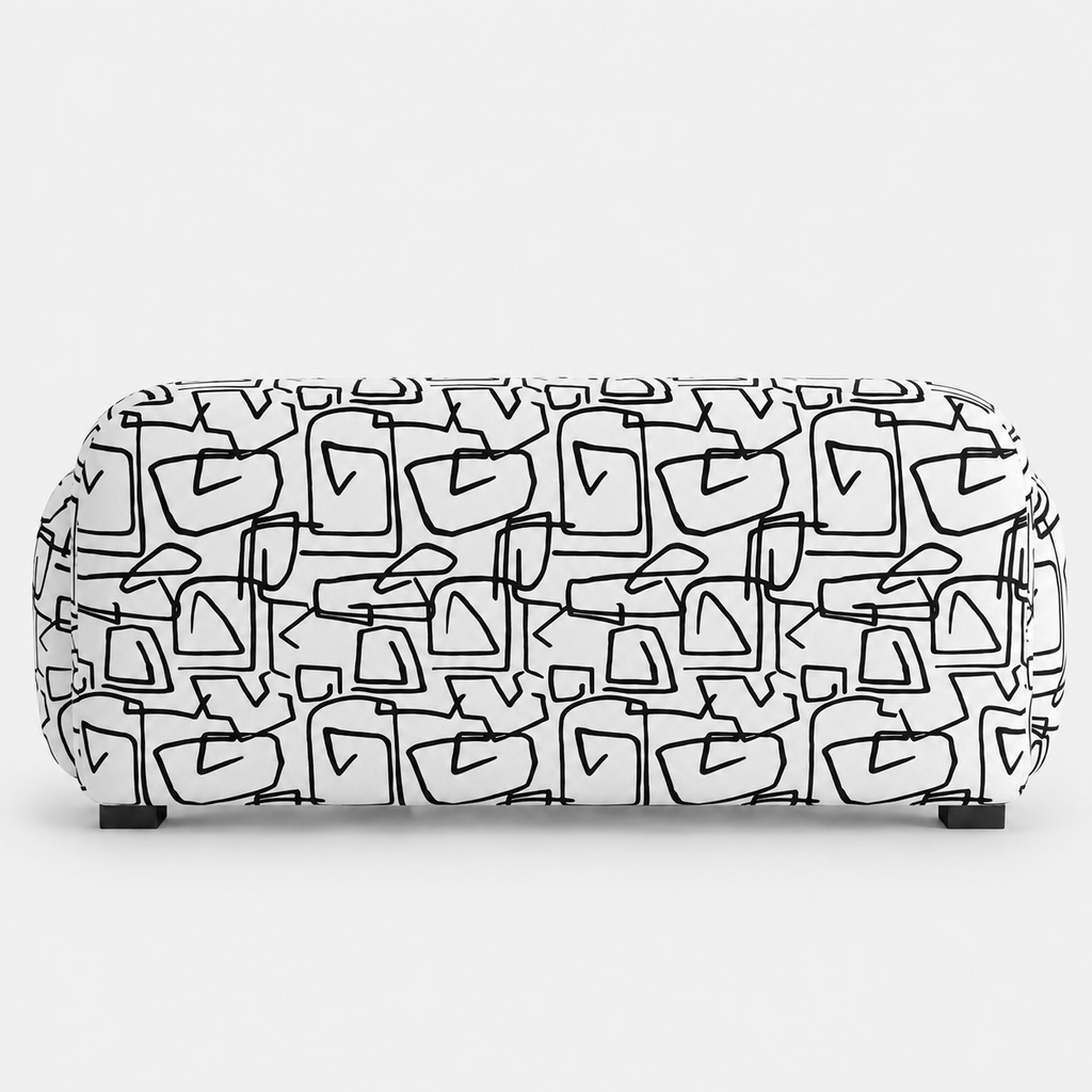 Royale Abstract Linear 2 Seater Premium Polyester Upholstered Sofa in White & Black
