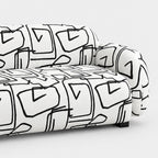 Royale Abstract Linear 3 Seater Premium Polyester Upholstered Sofa in White & Black