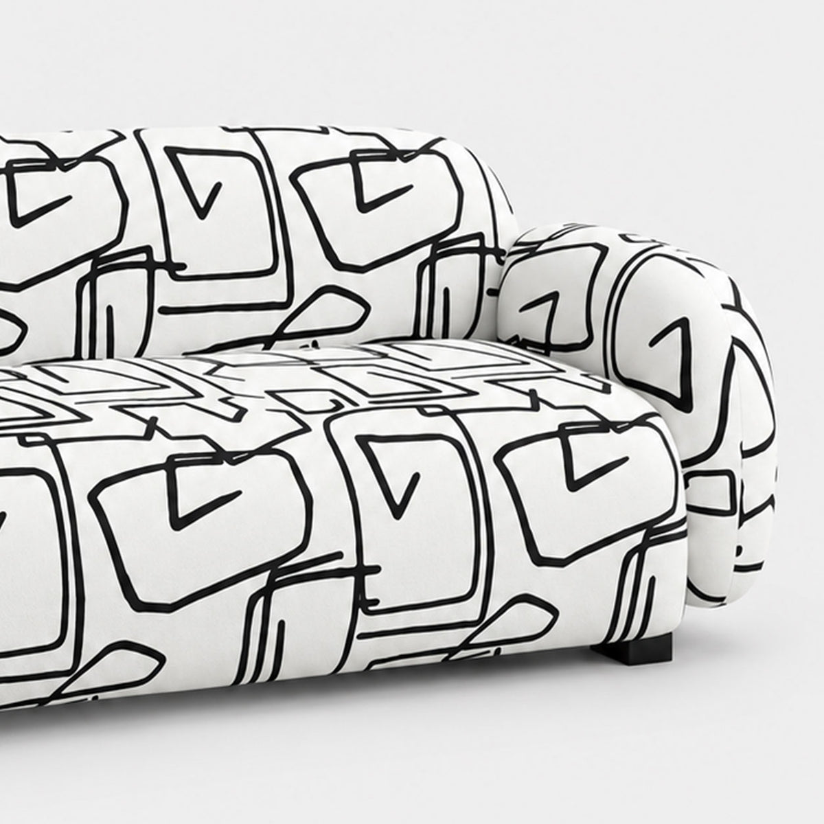 Royale Abstract Linear 3 Seater Premium Polyester Upholstered Sofa in White & Black