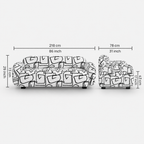 Royale Abstract Linear 3 Seater Premium Polyester Upholstered Sofa in White & Black