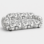 Royale Abstract Linear 3 Seater Premium Polyester Upholstered Sofa in White & Black
