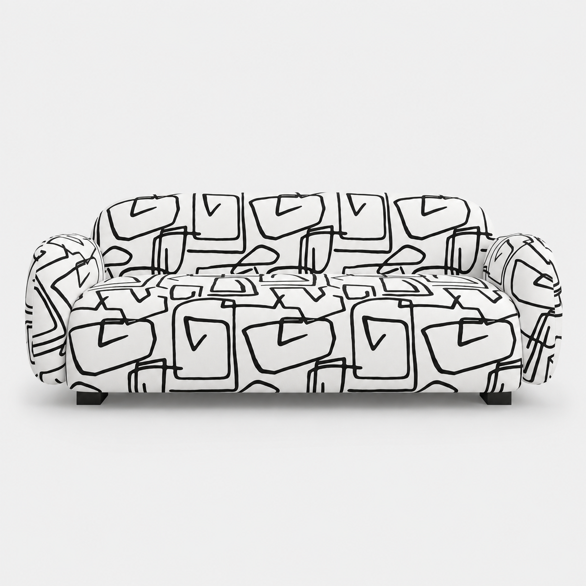Royale Abstract Linear 3 Seater Premium Polyester Upholstered Sofa in White & Black