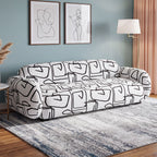 Royale Abstract Linear 3 Seater Premium Polyester Upholstered Sofa in White & Black
