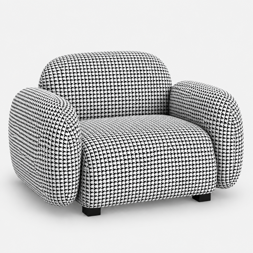 Royale Classic Houndstooth 1 Seater Premium Polyester Upholstered Sofa in White & Black