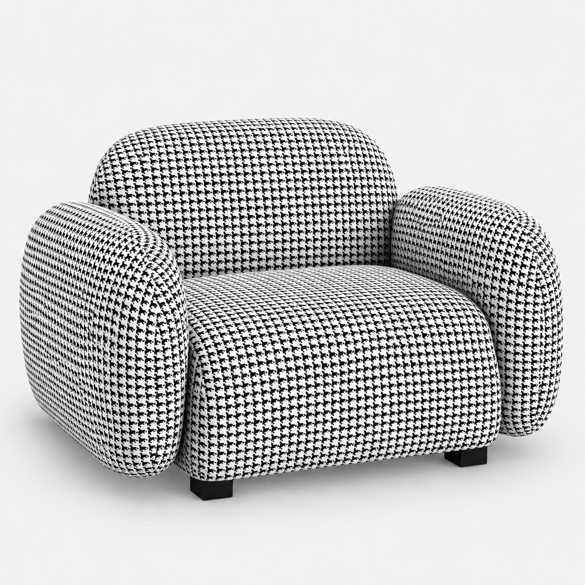 Royale Classic Houndstooth 1 Seater Premium Polyester Upholstered Sofa in White & Black
