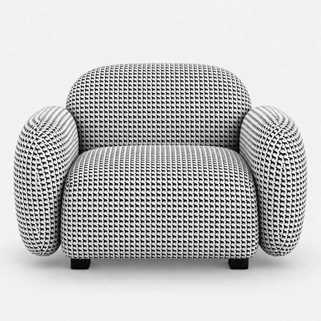 Royale Classic Houndstooth 1 Seater Premium Polyester Upholstered Sofa in White & Black