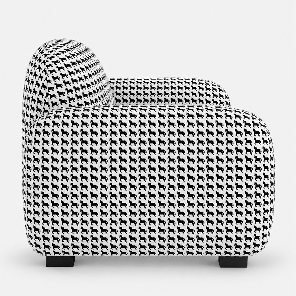 Royale Classic Houndstooth 1 Seater Premium Polyester Upholstered Sofa in White & Black