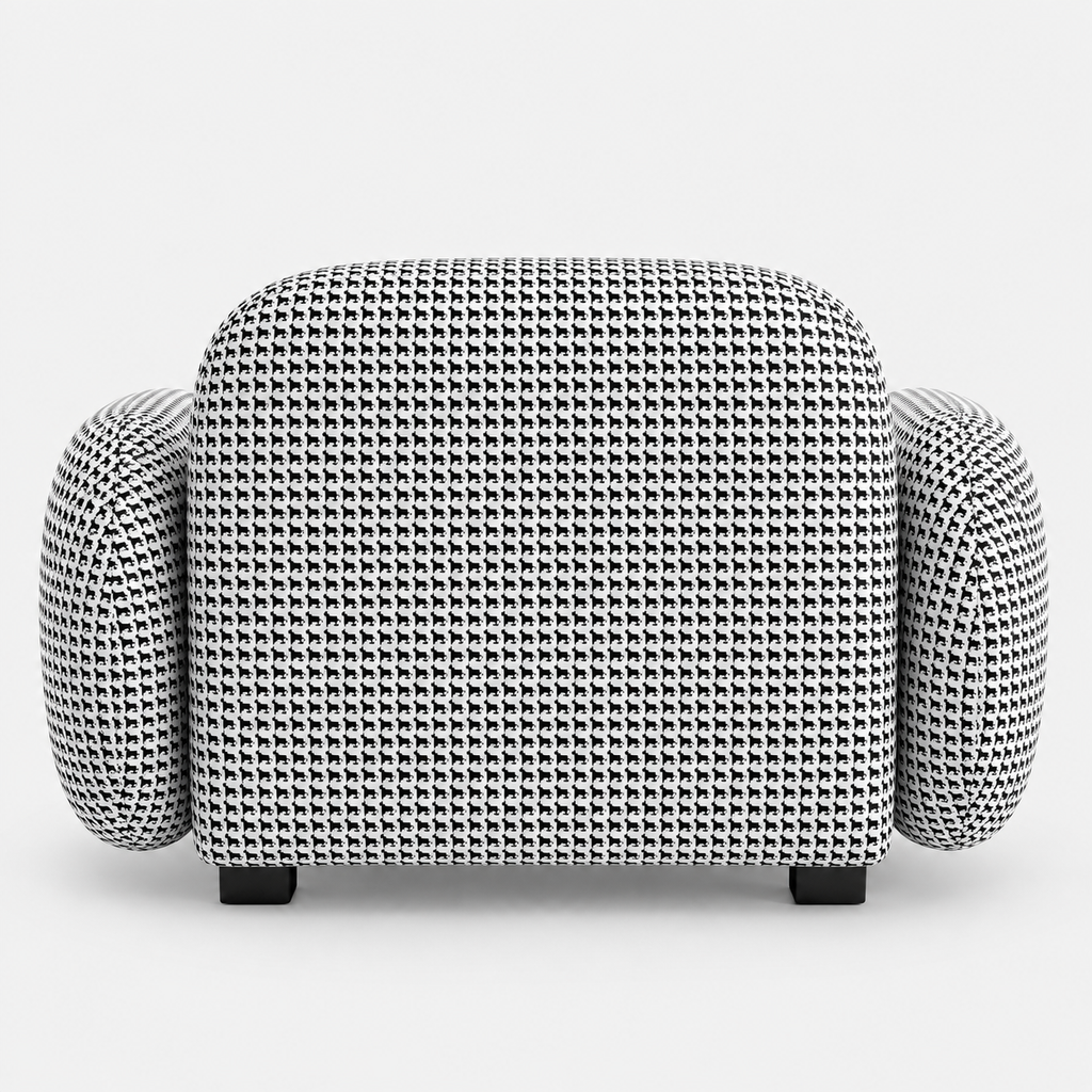 Royale Classic Houndstooth 1 Seater Premium Polyester Upholstered Sofa in White & Black