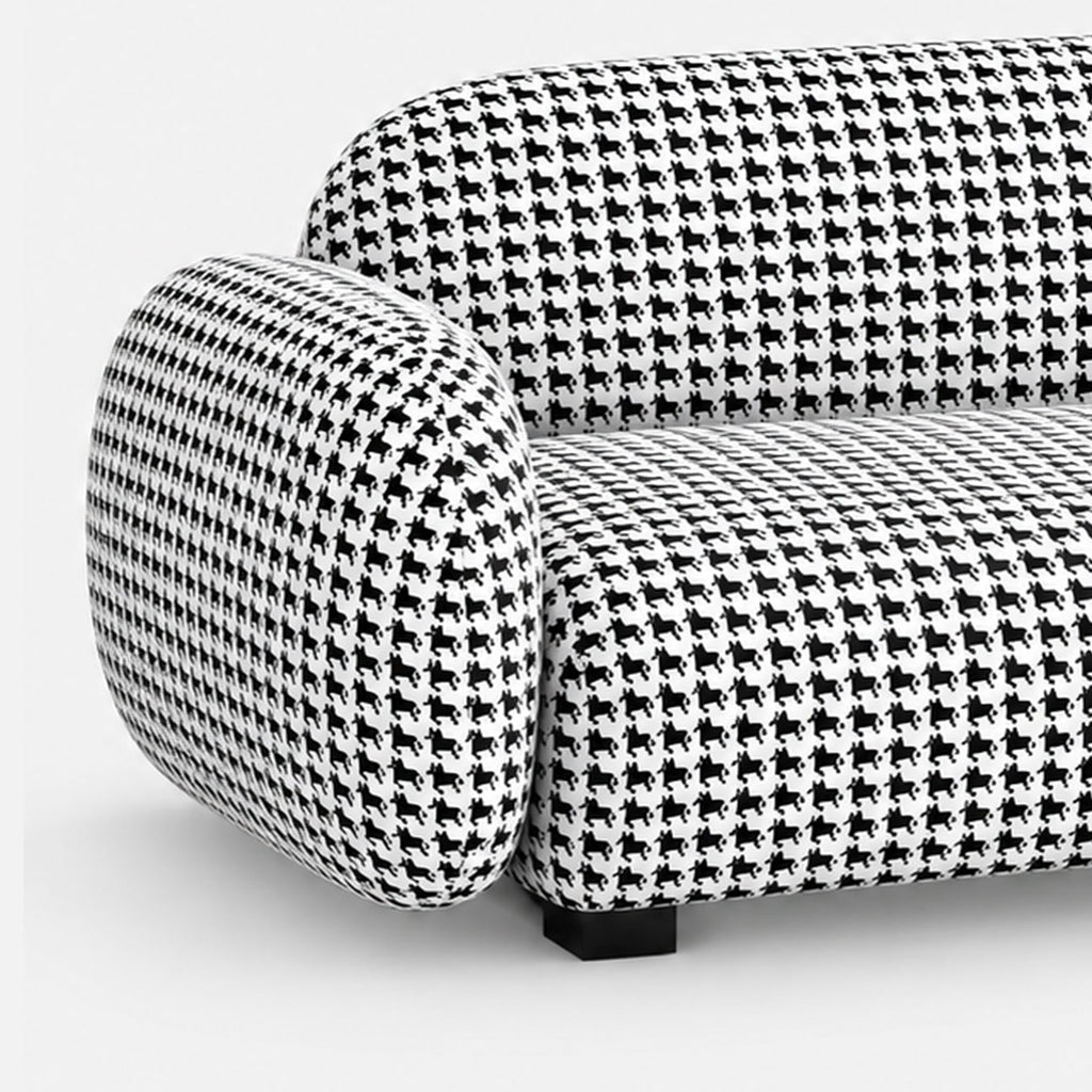 Royale Classic Houndstooth 2 Seater Premium Polyester Upholstered Sofa in White & Black