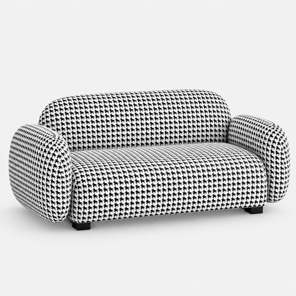 Royale Classic Houndstooth 2 Seater Premium Polyester Upholstered Sofa in White & Black