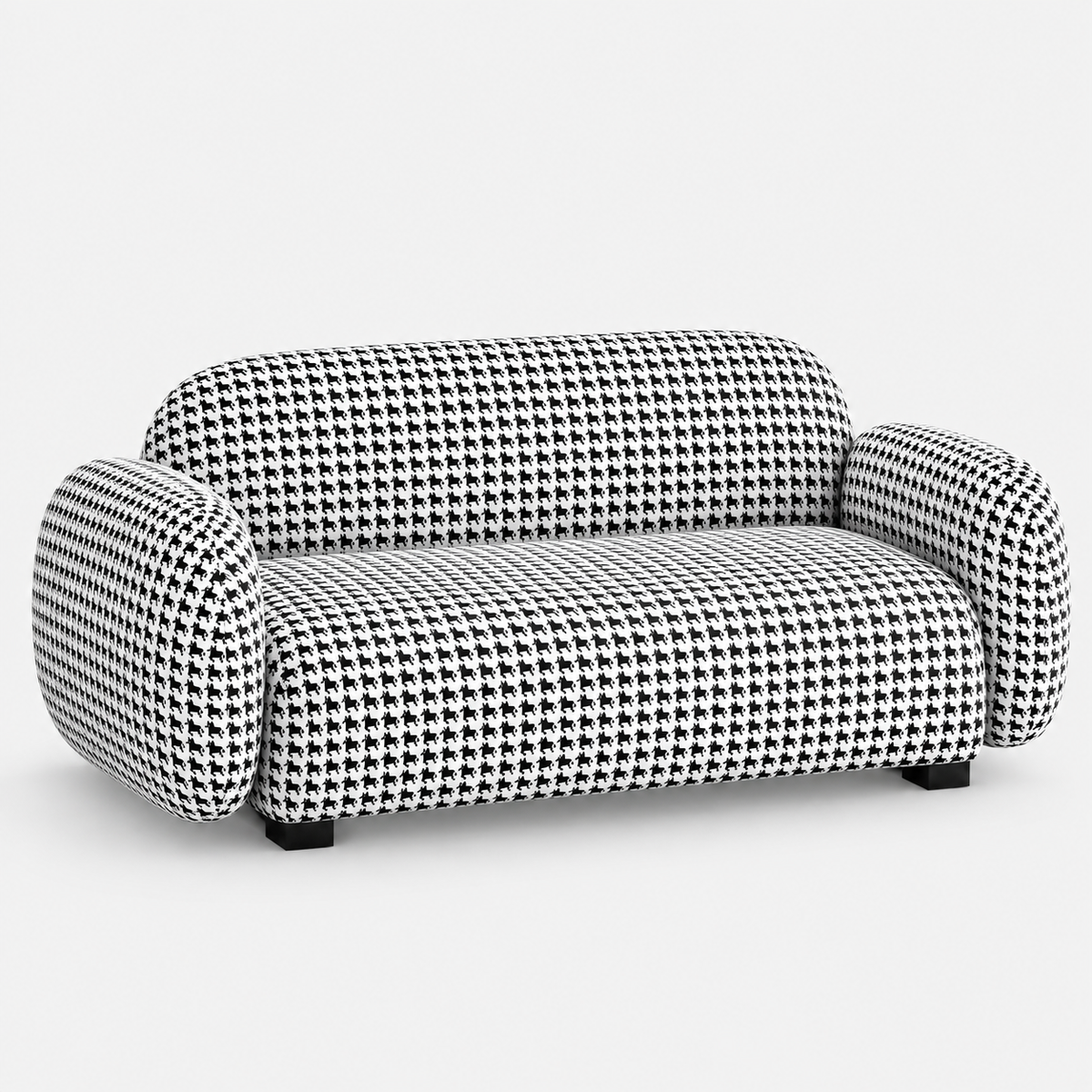 Royale Classic Houndstooth 2 Seater Premium Polyester Upholstered Sofa in White & Black