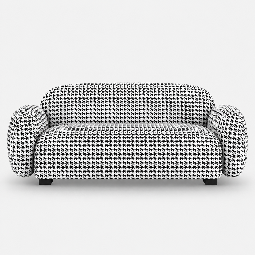 Royale Classic Houndstooth 2 Seater Premium Polyester Upholstered Sofa in White & Black