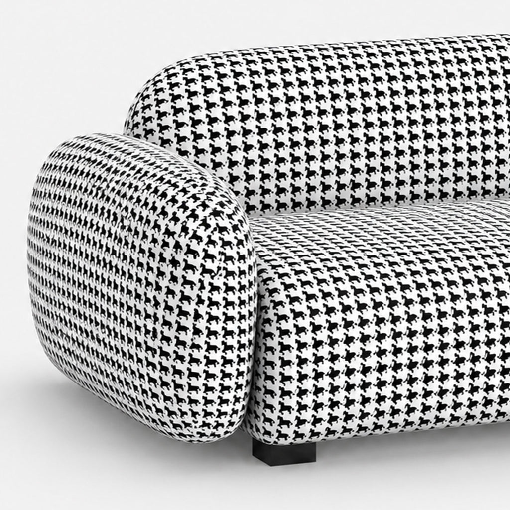 Royale Classic Houndstooth 3 Seater Premium Polyester Upholstered Sofa in White & Black