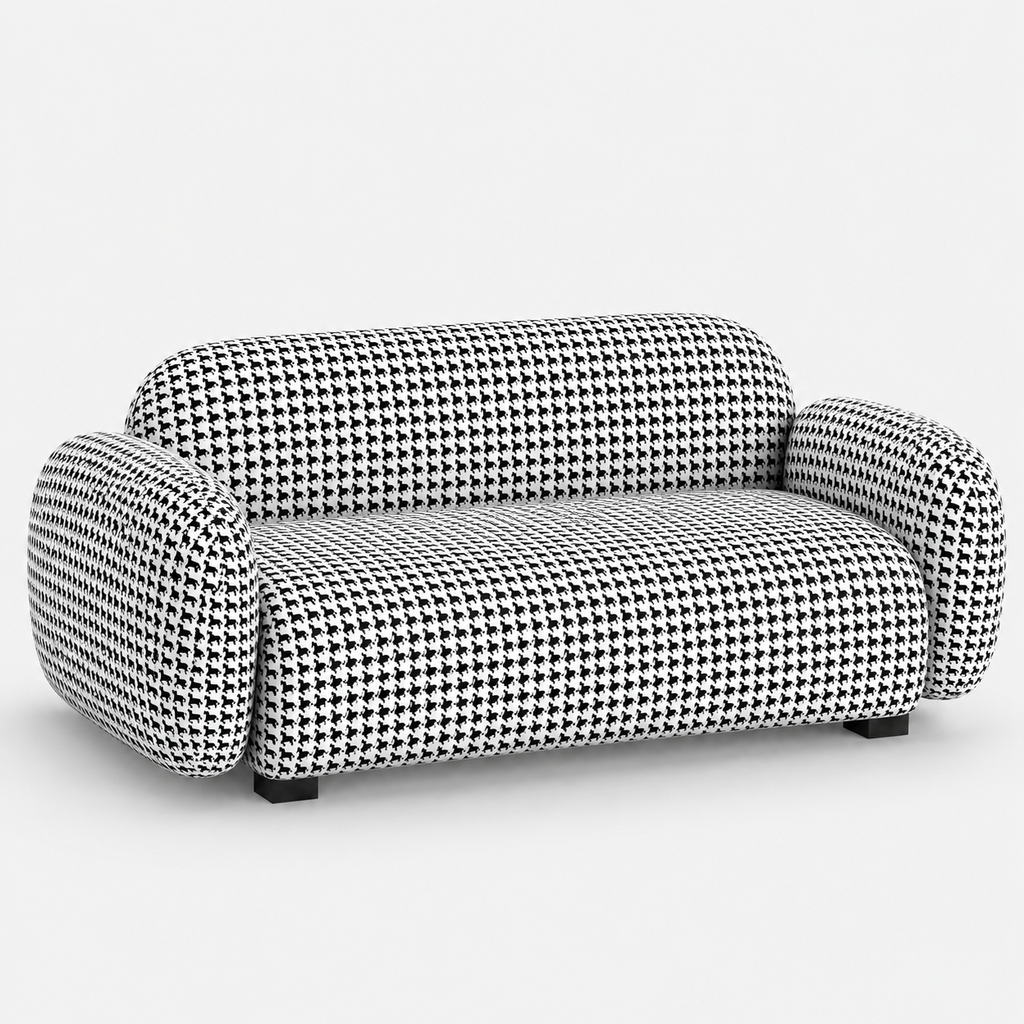 Royale Classic Houndstooth 3 Seater Premium Polyester Upholstered Sofa in White & Black