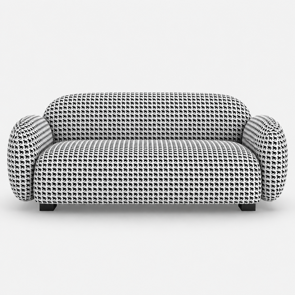 Royale Classic Houndstooth 3 Seater Premium Polyester Upholstered Sofa in White & Black
