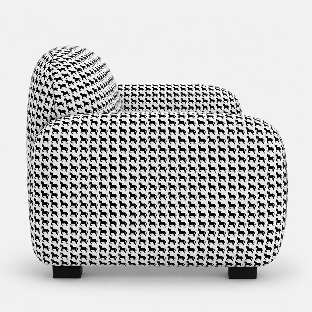 Royale Classic Houndstooth 3 Seater Premium Polyester Upholstered Sofa in White & Black