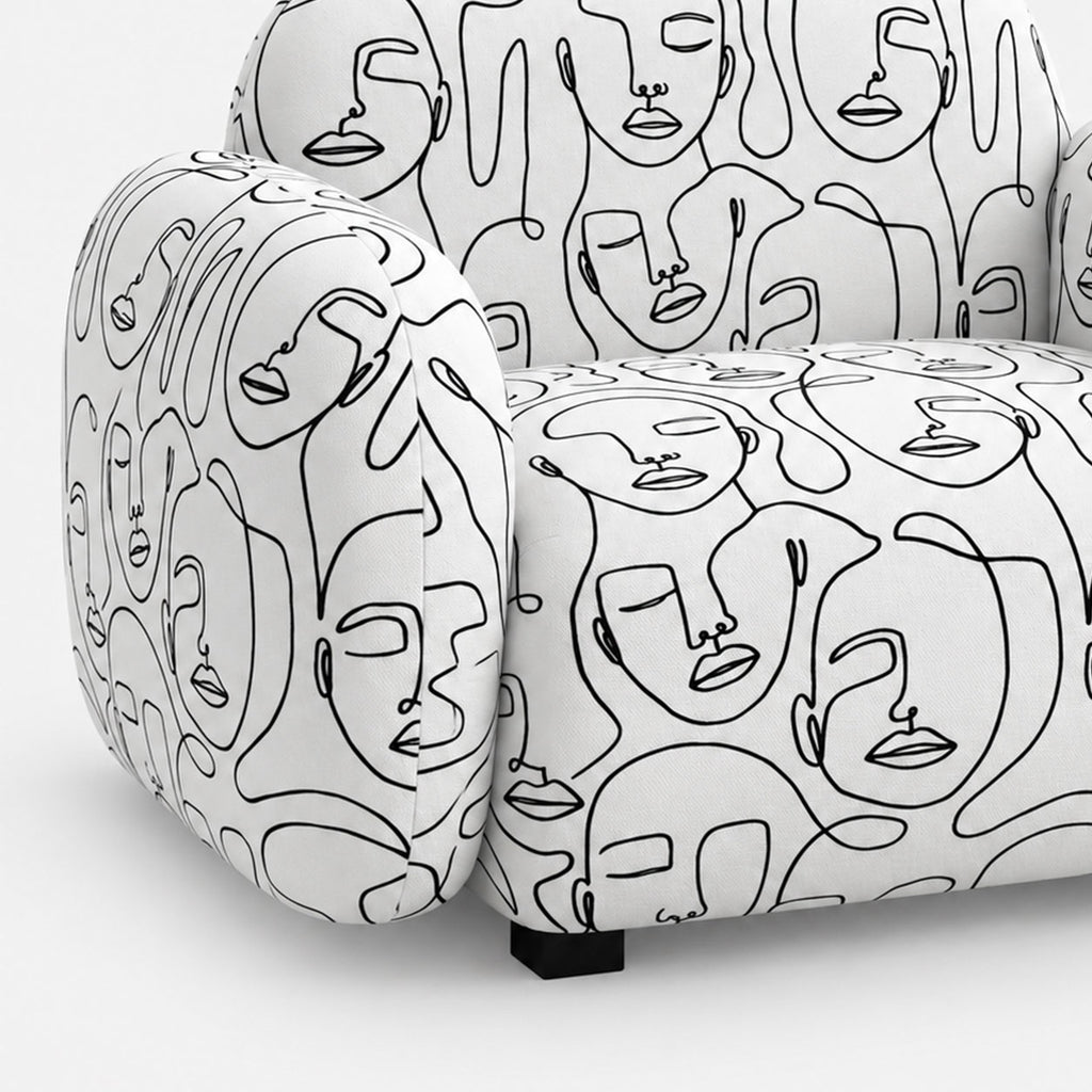 Royale Modern Muse 1 Seater Premium Polyester Upholstered Sofa in White & Black