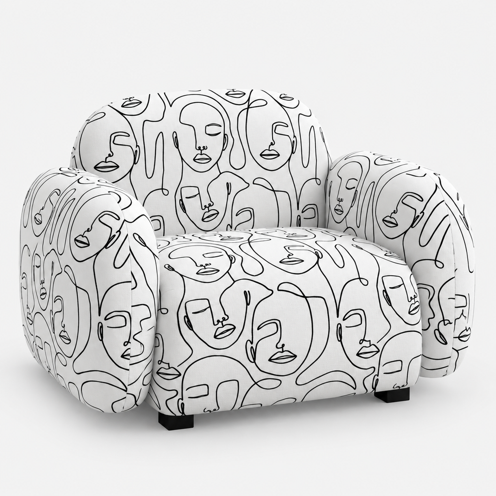Royale Modern Muse 1 Seater Premium Polyester Upholstered Sofa in White & Black