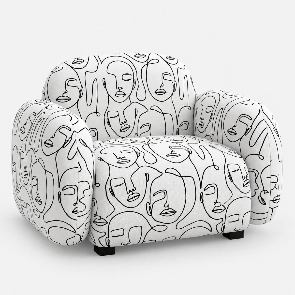 Royale Modern Muse 1 Seater Premium Polyester Upholstered Sofa in White & Black