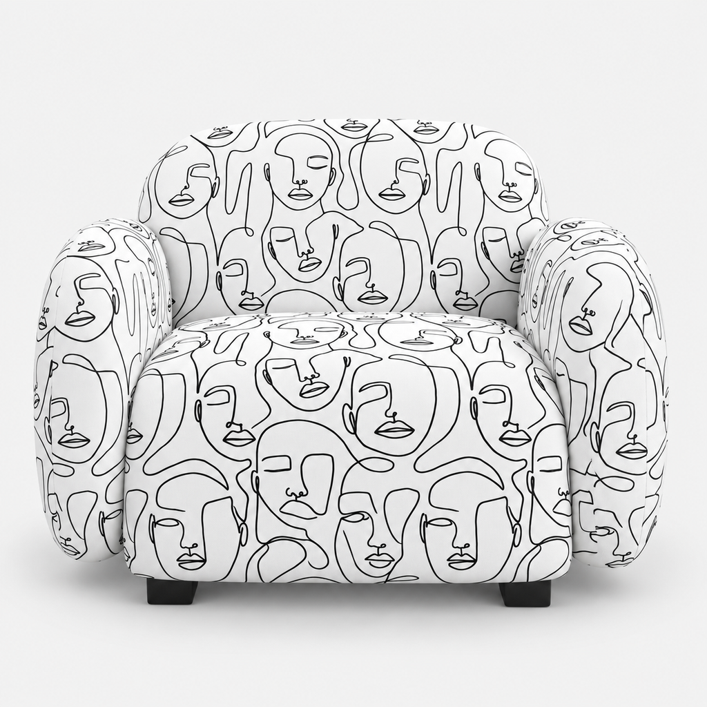 Royale Modern Muse 1 Seater Premium Polyester Upholstered Sofa in White & Black