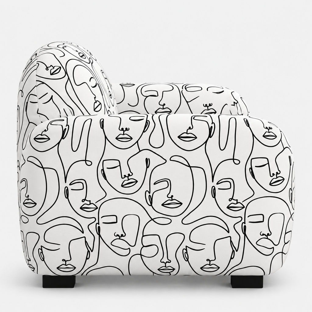 Royale Modern Muse 1 Seater Premium Polyester Upholstered Sofa in White & Black