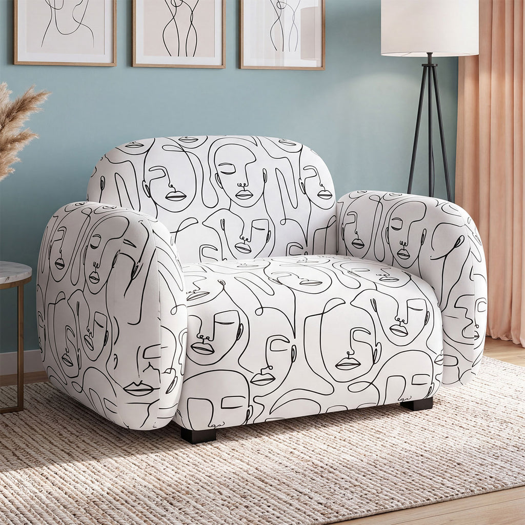 Royale Modern Muse 1 Seater Premium Polyester Upholstered Sofa in White & Black
