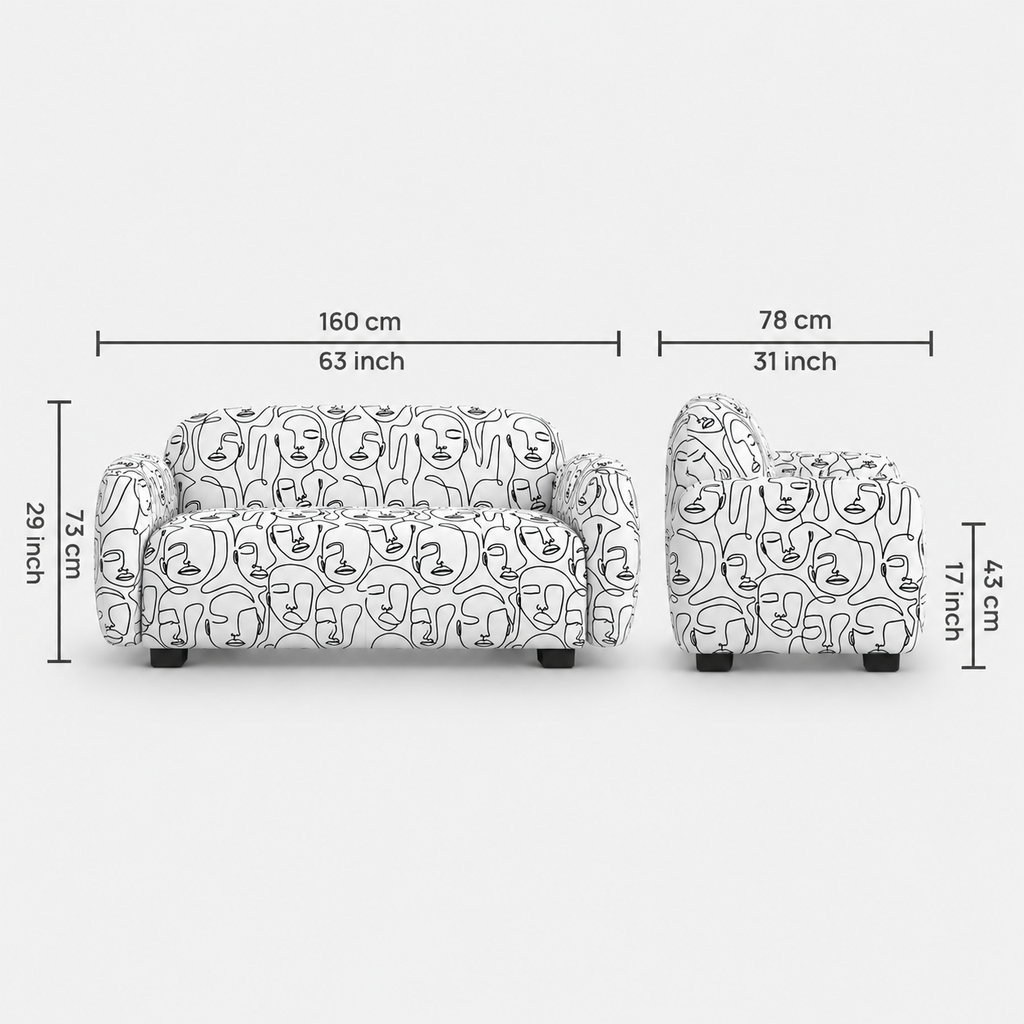 Royale Modern Muse 2 Seater Premium Polyester Upholstered Sofa in White & Black