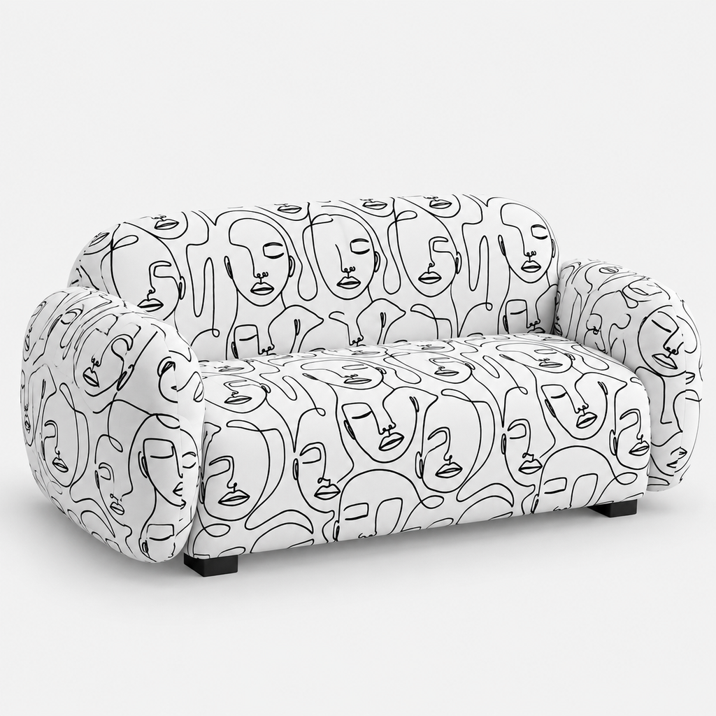Royale Modern Muse 2 Seater Premium Polyester Upholstered Sofa in White & Black