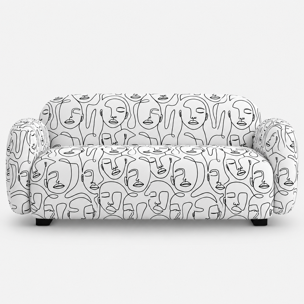 Royale Modern Muse 2 Seater Premium Polyester Upholstered Sofa in White & Black