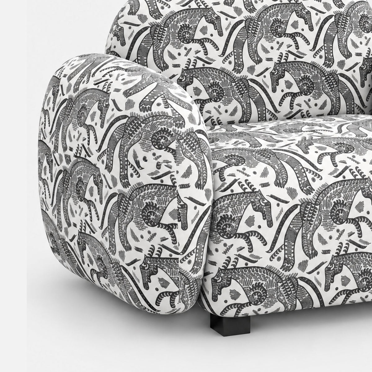 Royale Safari Sketch 1 Seater Premium Polyester Upholstered Sofa in White & Black