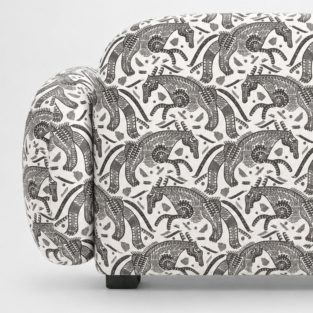 Royale Safari Sketch 1 Seater Premium Polyester Upholstered Sofa in White & Black