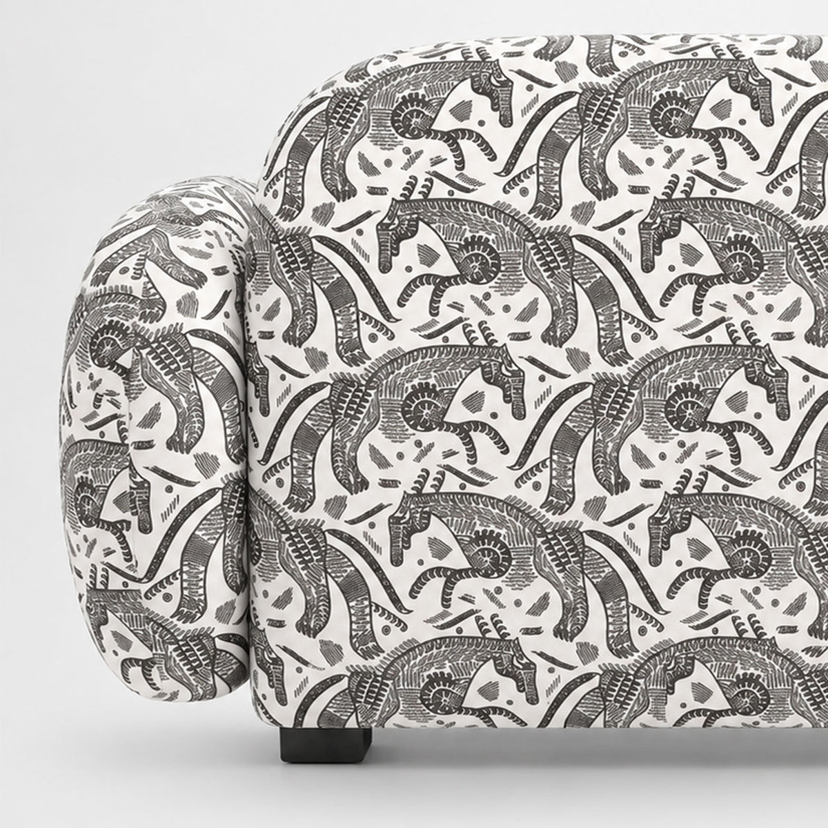 Royale Safari Sketch 1 Seater Premium Polyester Upholstered Sofa in White & Black