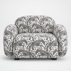 Royale Safari Sketch 1 Seater Premium Polyester Upholstered Sofa in White & Black