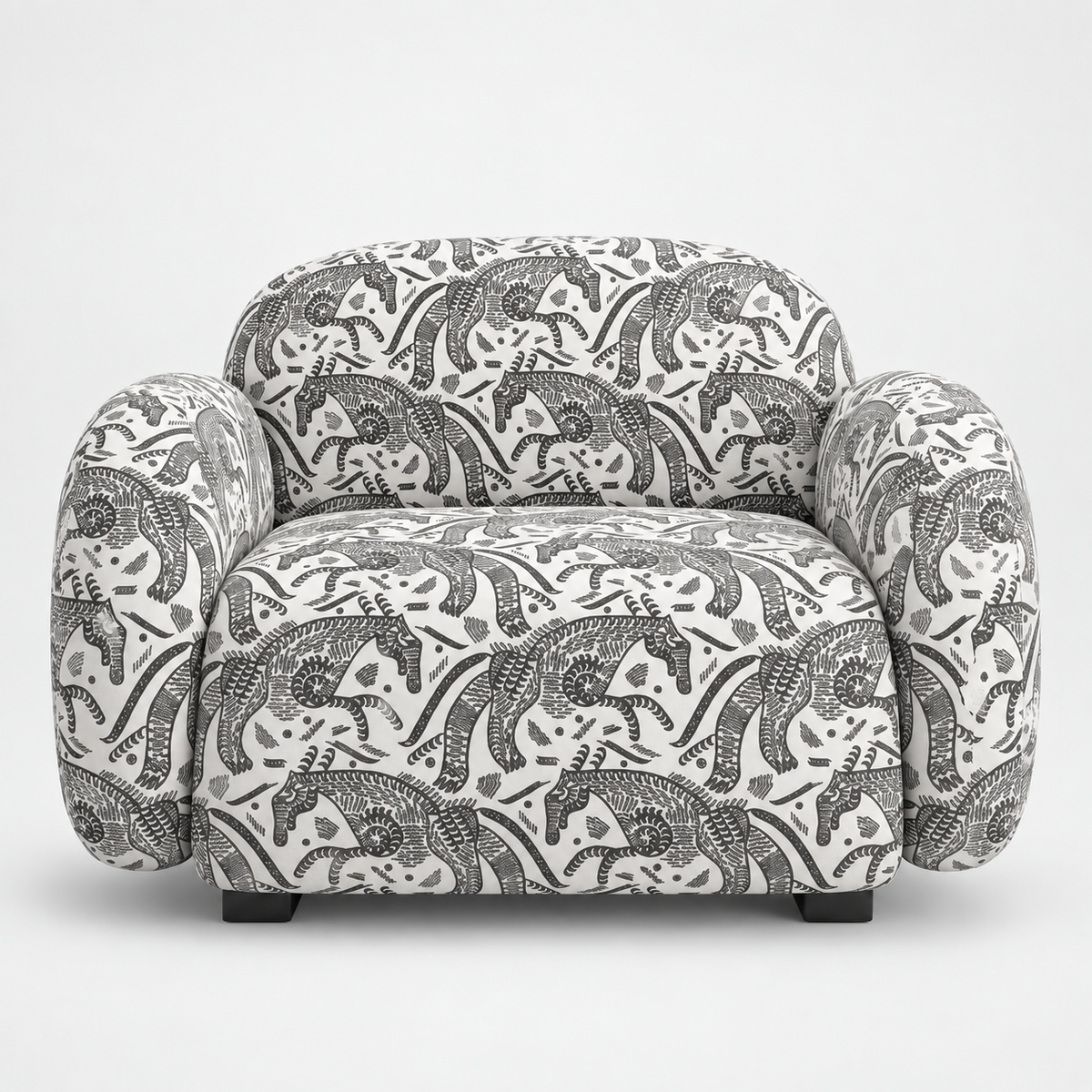 Royale Safari Sketch 1 Seater Premium Polyester Upholstered Sofa in White & Black