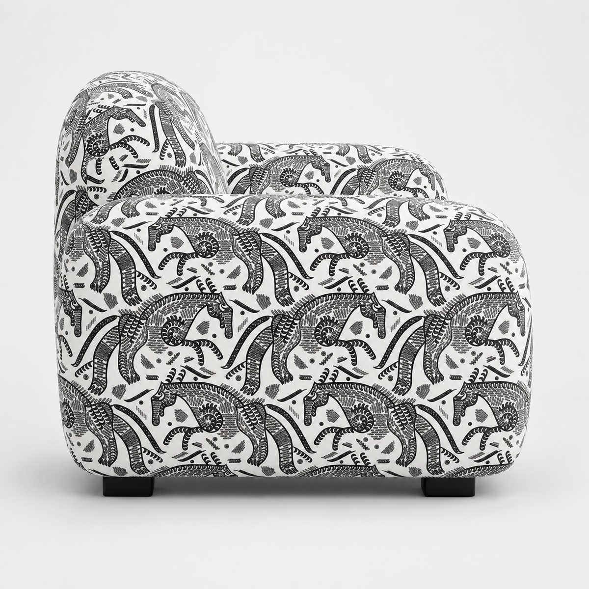 Royale Safari Sketch 1 Seater Premium Polyester Upholstered Sofa in White & Black