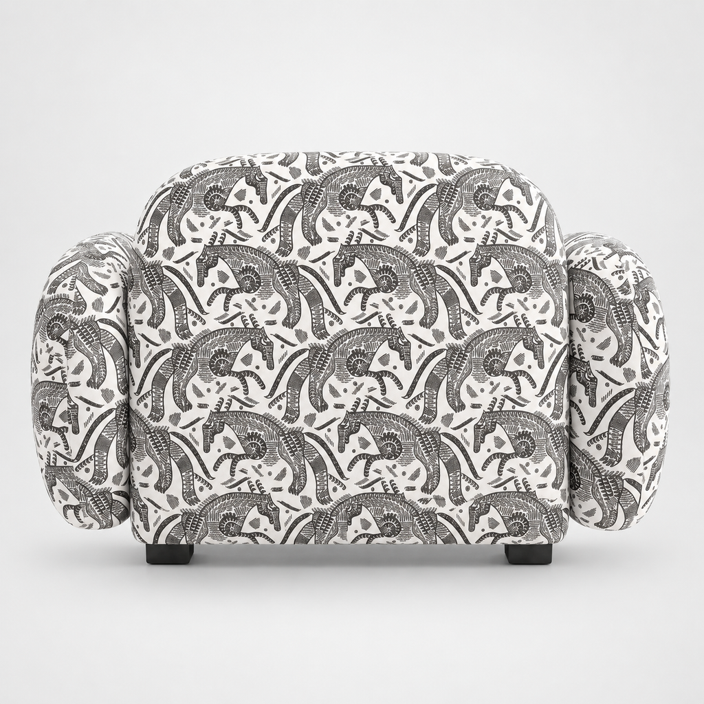 Royale Safari Sketch 1 Seater Premium Polyester Upholstered Sofa in White & Black