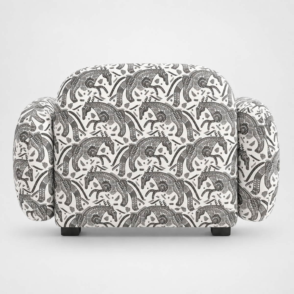 Royale Safari Sketch 1 Seater Premium Polyester Upholstered Sofa in White & Black