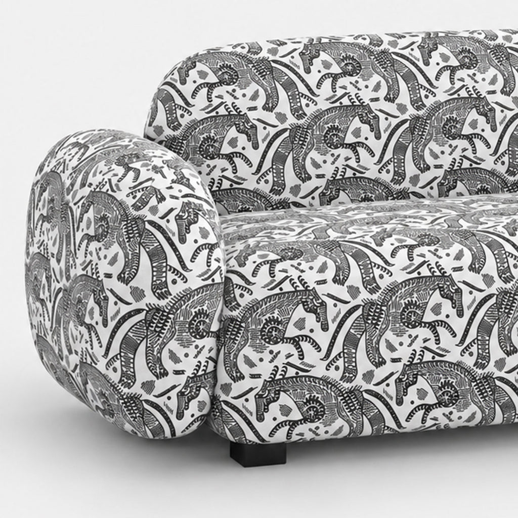 Royale Safari Sketch 2 Seater Premium Polyester Upholstered Sofa in White & Black