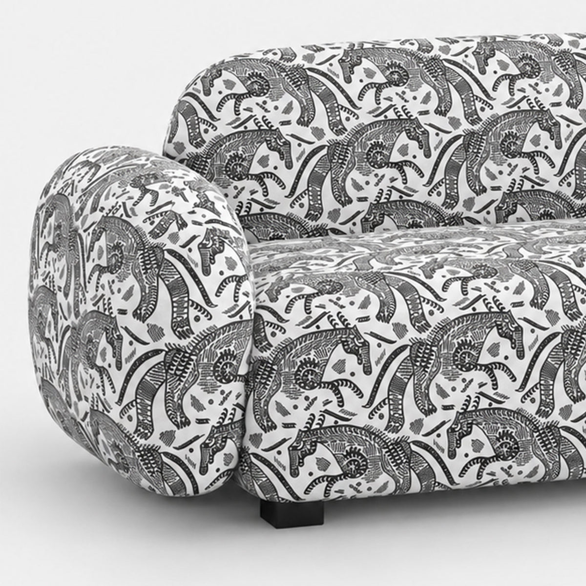 Royale Safari Sketch 2 Seater Premium Polyester Upholstered Sofa in White & Black