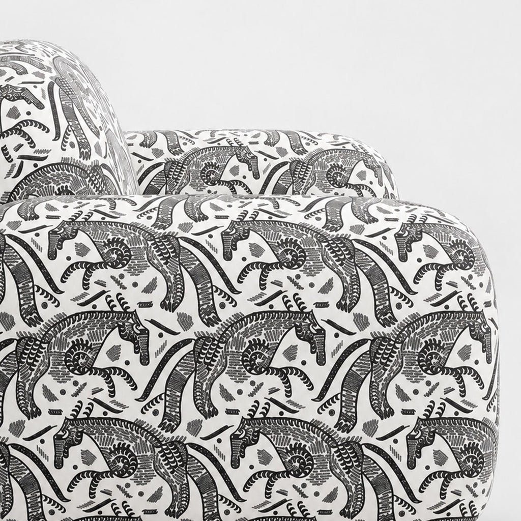 Royale Safari Sketch 2 Seater Premium Polyester Upholstered Sofa in White & Black