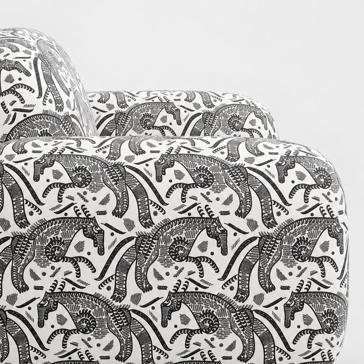 Royale Safari Sketch 2 Seater Premium Polyester Upholstered Sofa in White & Black