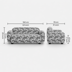 Royale Safari Sketch 2 Seater Premium Polyester Upholstered Sofa in White & Black