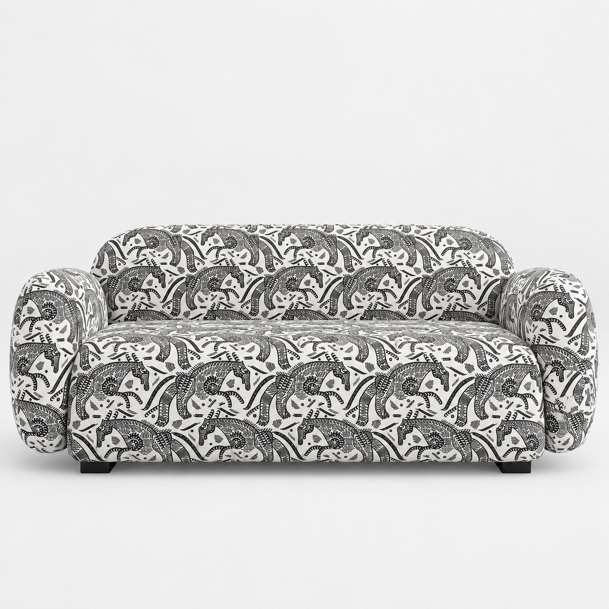 Royale Safari Sketch 2 Seater Premium Polyester Upholstered Sofa in White & Black