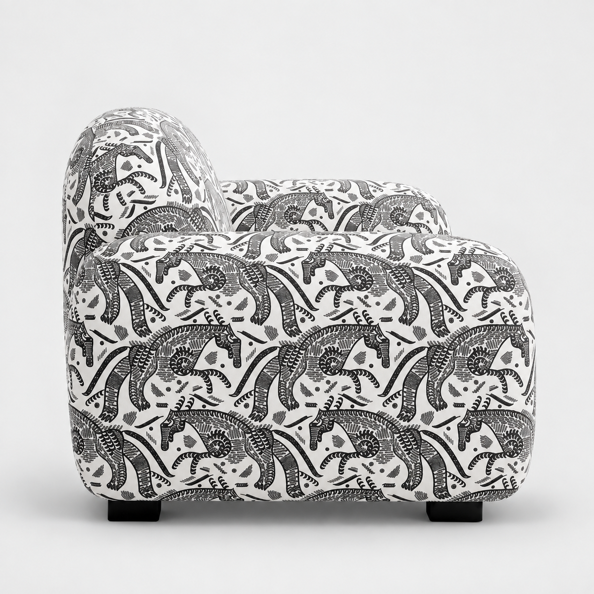 Royale Safari Sketch 2 Seater Premium Polyester Upholstered Sofa in White & Black