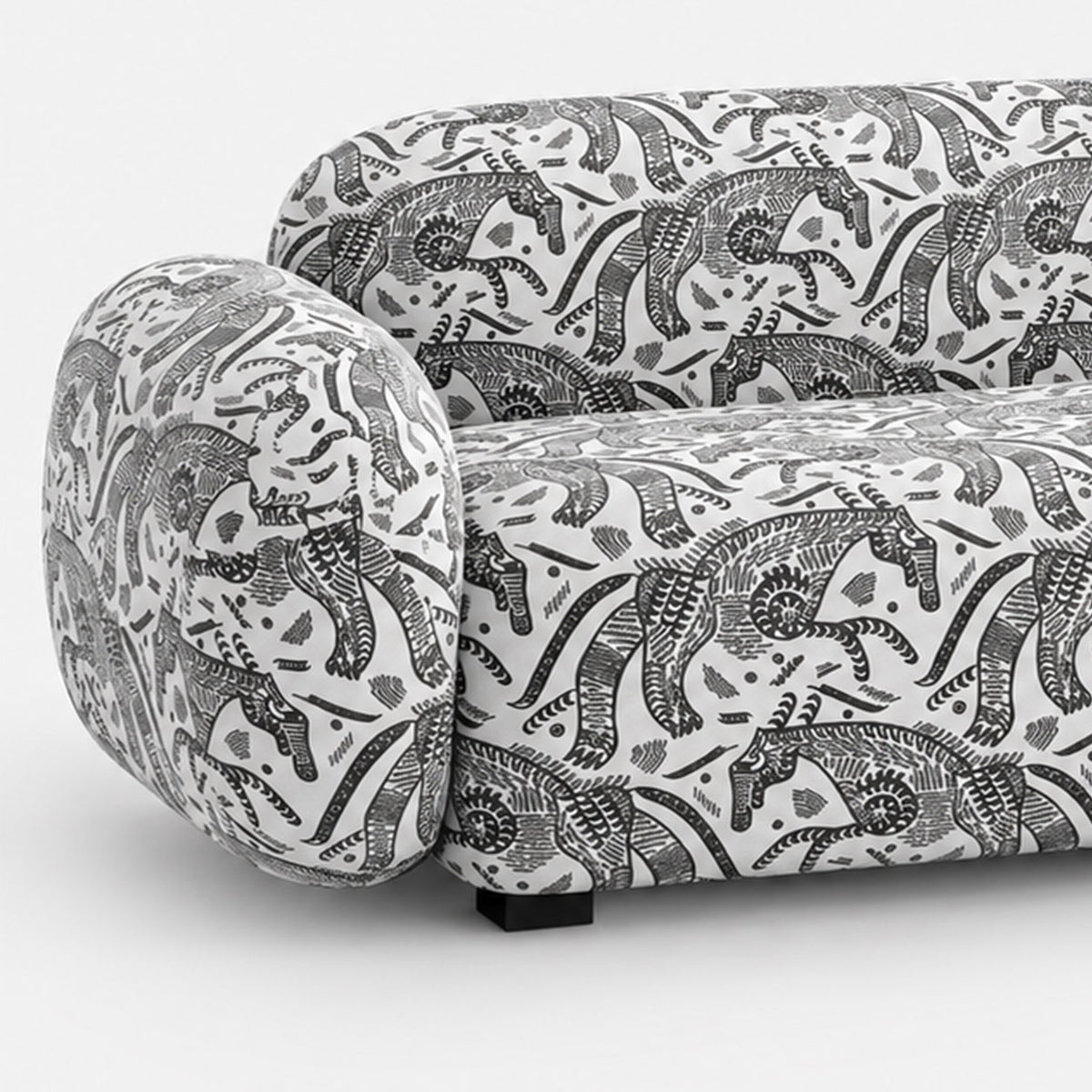 Royale Safari Sketch 3 Seater Premium Polyester Upholstered Sofa in White & Black